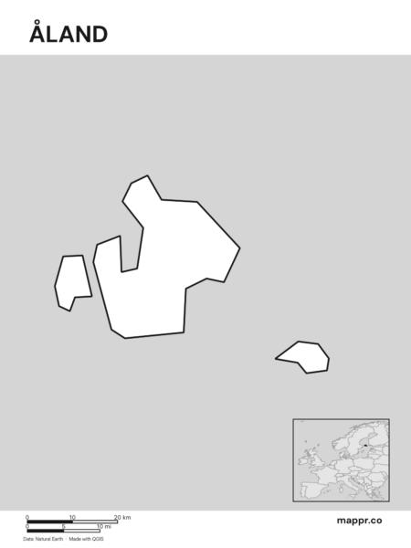 Outline map of Åland with detailed country borders (black and white).