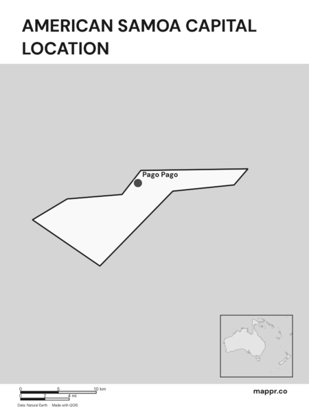 Detailed map pinpointing Pago Pago, the capital of American Samoa (black and white).