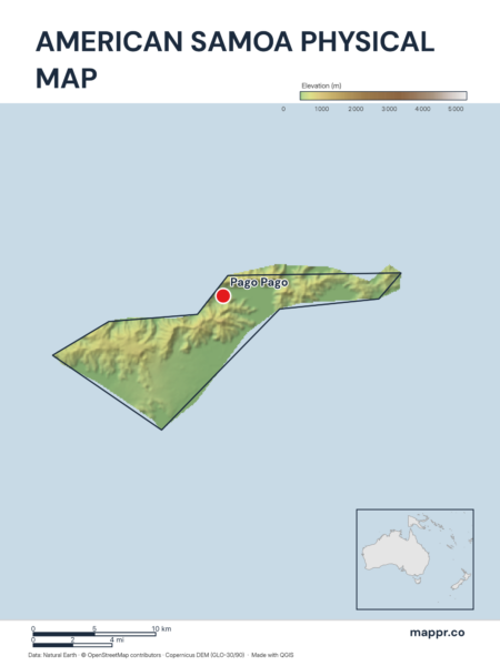 Map featuring Pago Pago, the capital of American Samoa, with rich topographical detail.