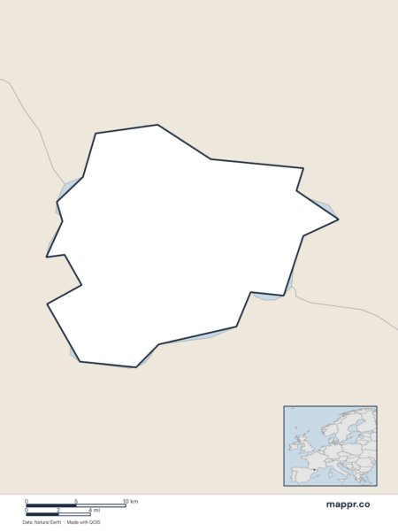 Blank political map of Andorra showing its international borders without labels.