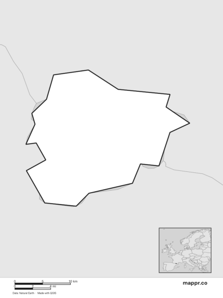 Blank political map of Andorra showing its international borders without labels (black and white).