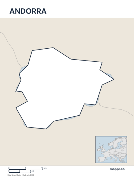 Outline map of Andorra with detailed country borders.