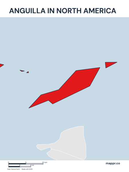 A map highlighting Anguilla's location on the north american continent.
