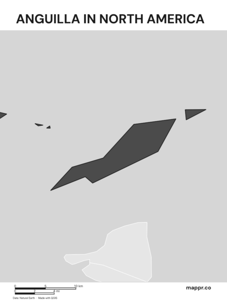 A map highlighting Anguilla's location on the north american continent (black and white).