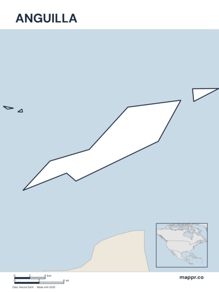 Outline map of Anguilla with detailed country borders.