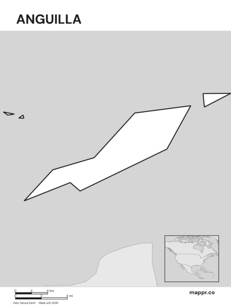 Outline map of Anguilla with detailed country borders (black and white).