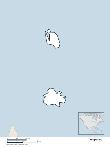 Blank political map of Antigua and Barbuda showing its international borders without labels.