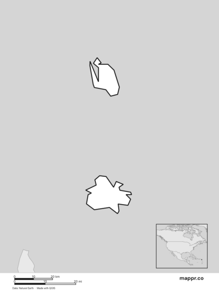 Blank political map of Antigua and Barbuda showing its international borders without labels (black and white).