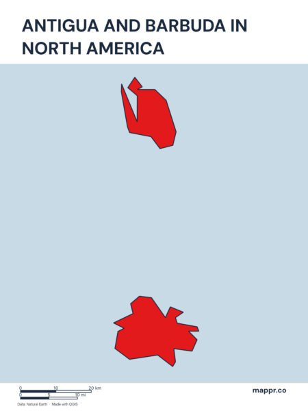 A map highlighting Antigua and Barbuda's location on the north american continent.