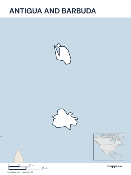 Outline map of Antigua and Barbuda with detailed country borders.