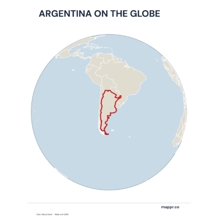 A map highlighting Argentina's location on a globe, marked with a red outline.