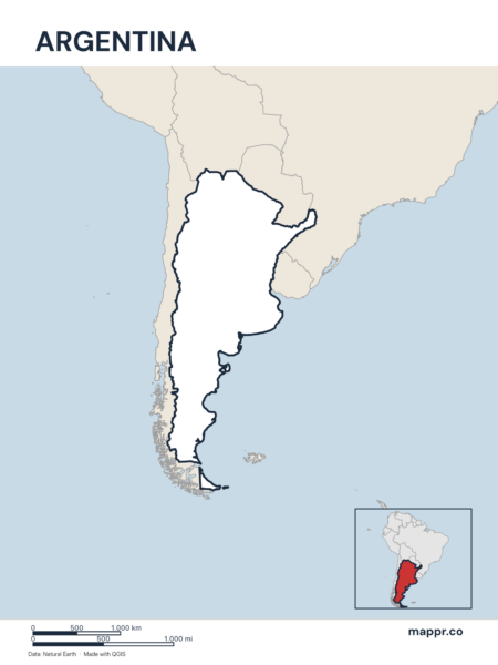 Outline map of Argentina with detailed country borders.
