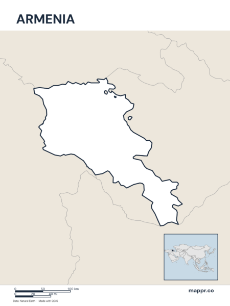 Outline map of Armenia with detailed country borders.