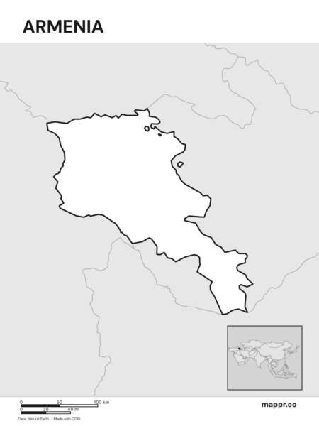 Outline map of Armenia with detailed country borders (black and white).
