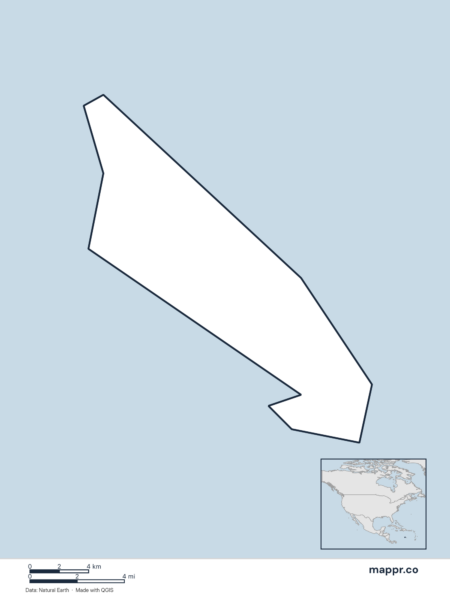 Blank political map of Aruba showing its international borders without labels.