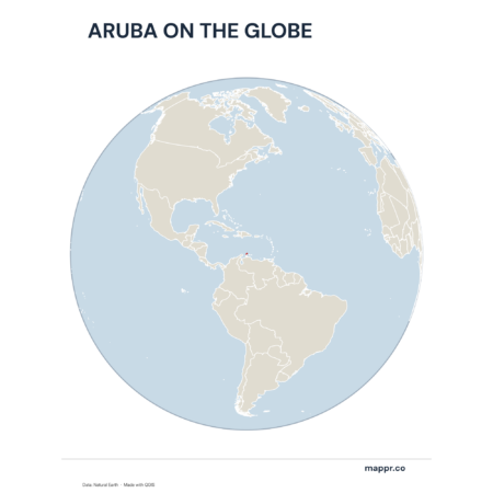 A map highlighting Aruba's location on a globe, marked with a red outline.