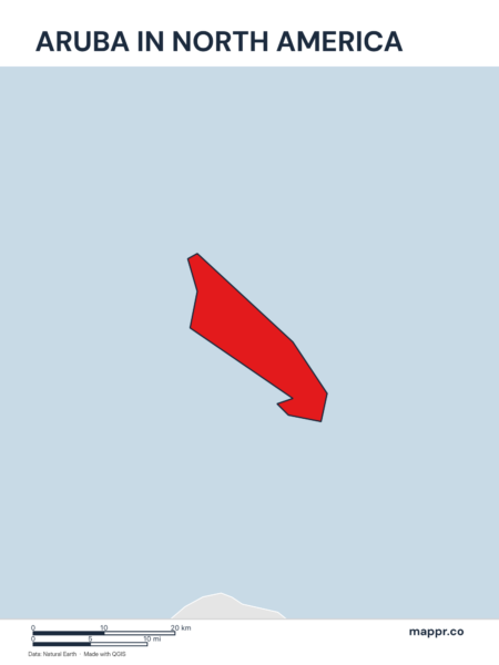A map highlighting Aruba's location on the north american continent.