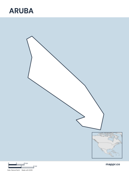 Outline map of Aruba with detailed country borders.