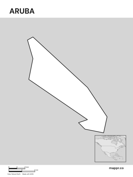 Outline map of Aruba with detailed country borders (black and white).