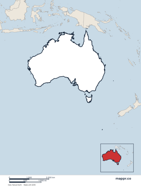 Blank political map of Australia showing its international borders without labels.