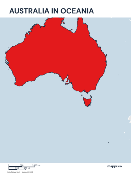 A map highlighting Australia's location on the australian continent.