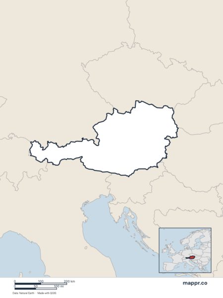 Blank political map of Austria showing its international borders without labels.