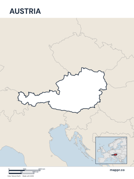 Outline map of Austria with detailed country borders.