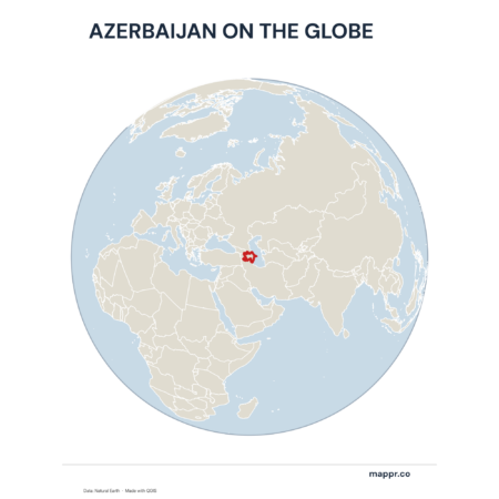 A map highlighting Azerbaijan's location on a globe, marked with a red outline.