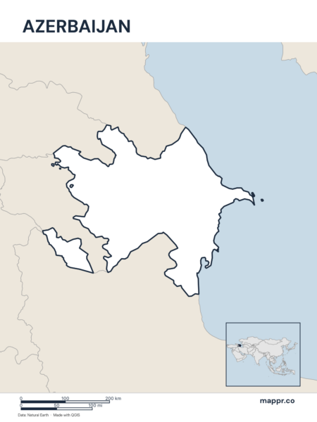 Outline map of Azerbaijan with detailed country borders.