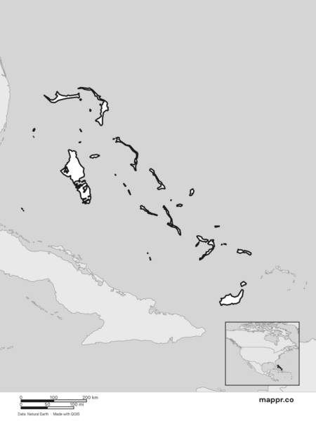 Blank political map of Bahamas showing its international borders without labels (black and white).