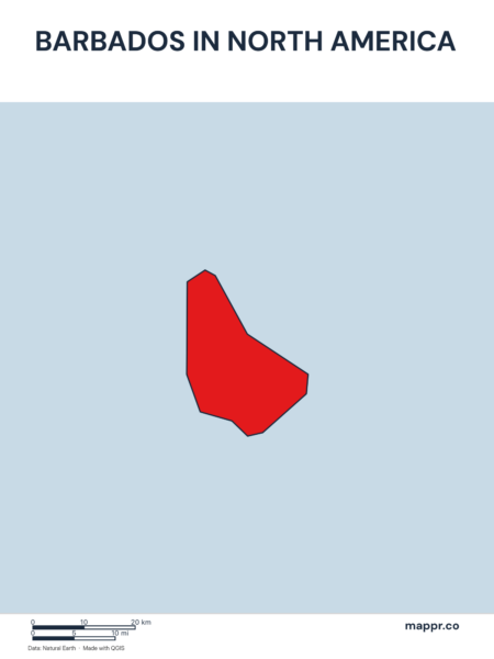 A map highlighting Barbados's location on the north american continent.