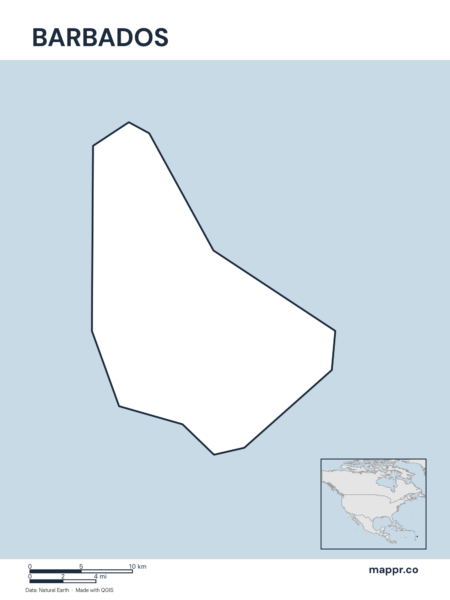 Outline map of Barbados with detailed country borders.