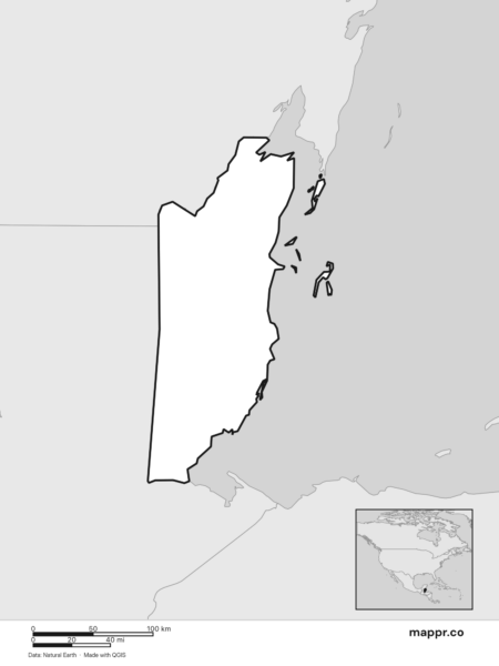 Blank political map of Belize showing its international borders without labels (black and white).