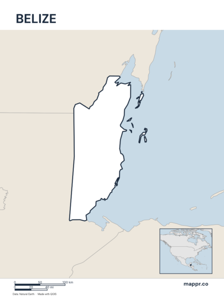 Outline map of Belize with detailed country borders.