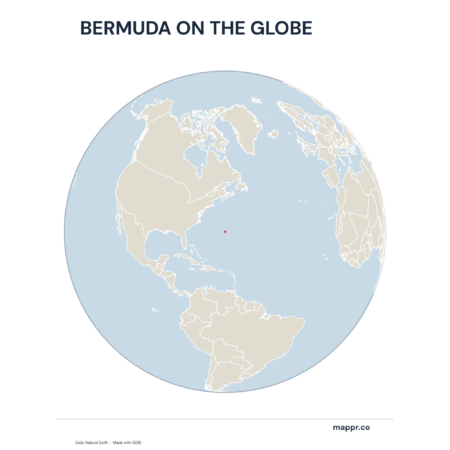A map highlighting Bermuda's location on a globe, marked with a red outline.