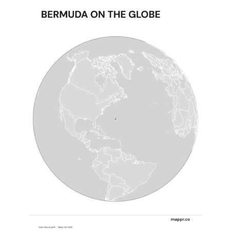 A map highlighting Bermuda's location on a globe, marked with a red outline (black and white).