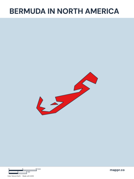 A map highlighting Bermuda's location on the north american continent.