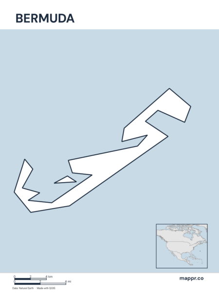 Outline map of Bermuda with detailed country borders.