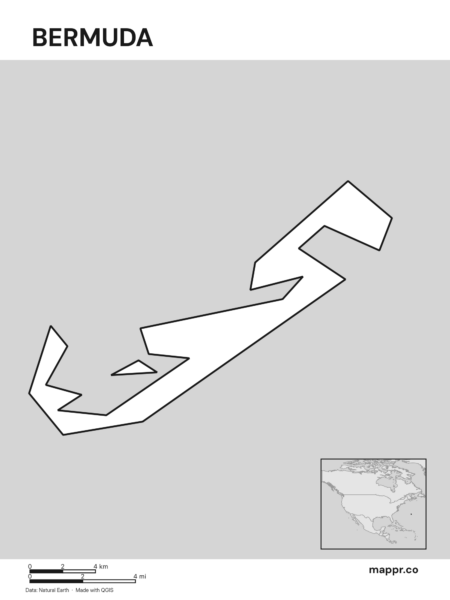 Outline map of Bermuda with detailed country borders (black and white).