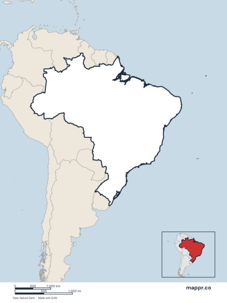 Blank political map of Brazil showing its international borders without labels.