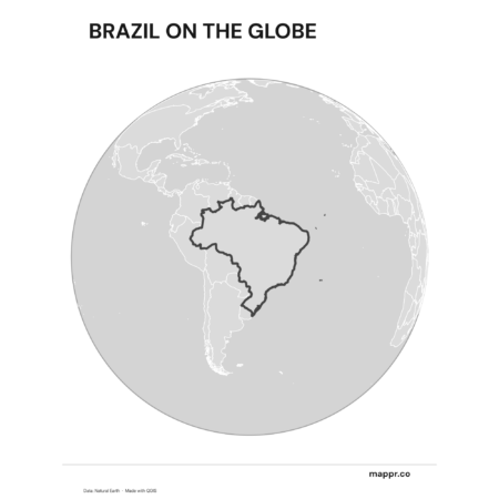 A map highlighting Brazil's location on a globe, marked with a red outline (black and white).