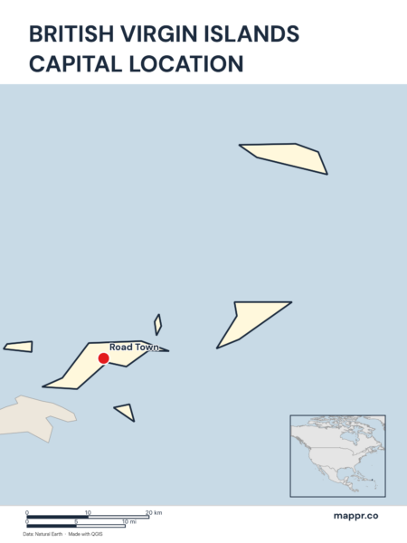 Detailed map pinpointing Road Town, the capital of British Virgin Islands.
