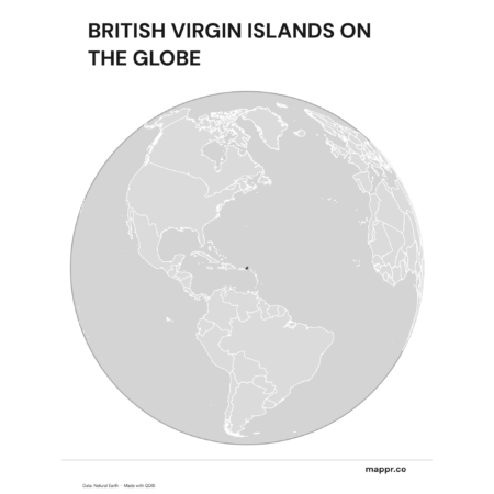 A map highlighting British Virgin Islands's location on a globe, marked with a red outline (black and white).
