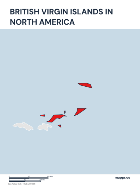 A map highlighting British Virgin Islands's location on the north american continent.