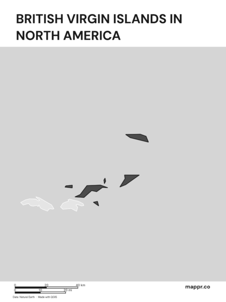 A map highlighting British Virgin Islands's location on the north american continent (black and white).
