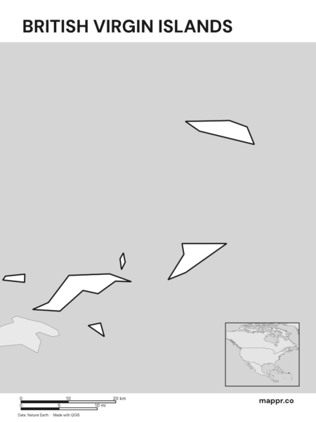 Outline map of British Virgin Islands with detailed country borders (black and white).