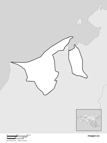 Blank political map of Brunei showing its international borders without labels (black and white).
