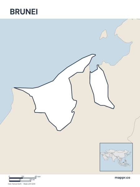 Outline map of Brunei with detailed country borders.