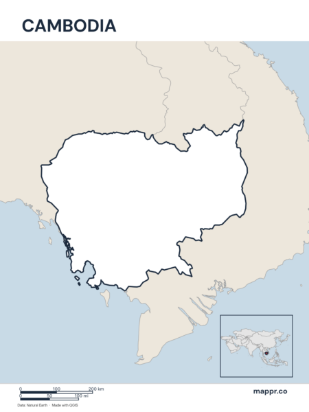 Outline map of Cambodia with detailed country borders.