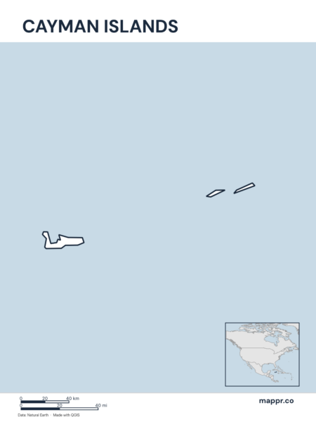 Outline map of Cayman Islands with detailed country borders.